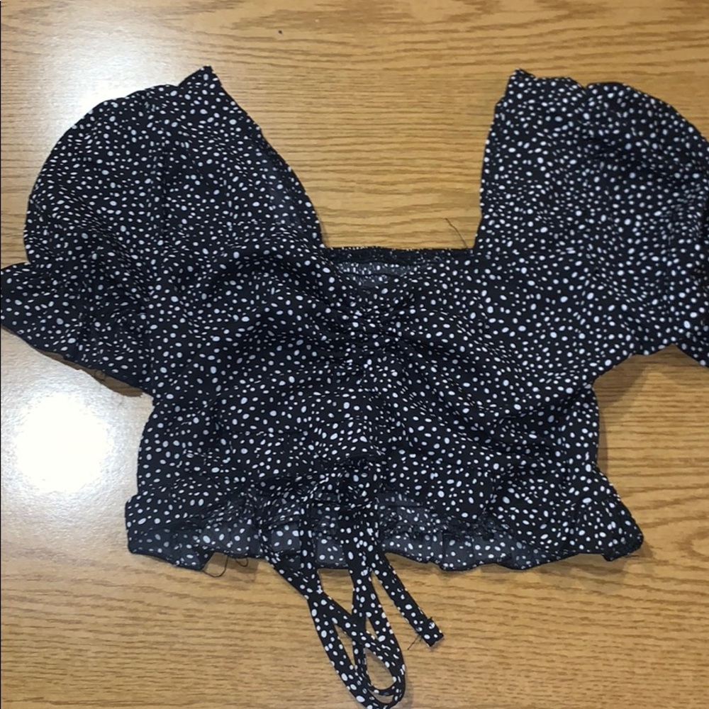 Dalmatian Print Tie Up Short Sleeve Crop Top